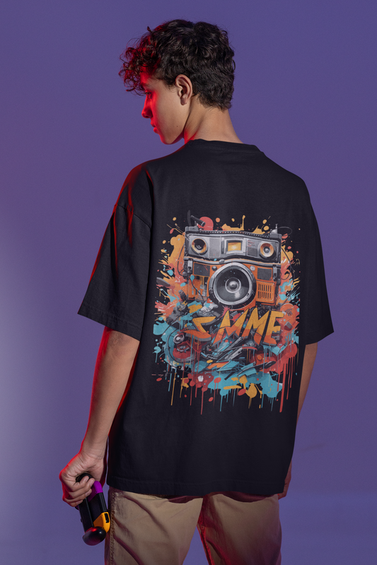 Smme Vibes Black Oversized Back Graphic Printed Tshirt