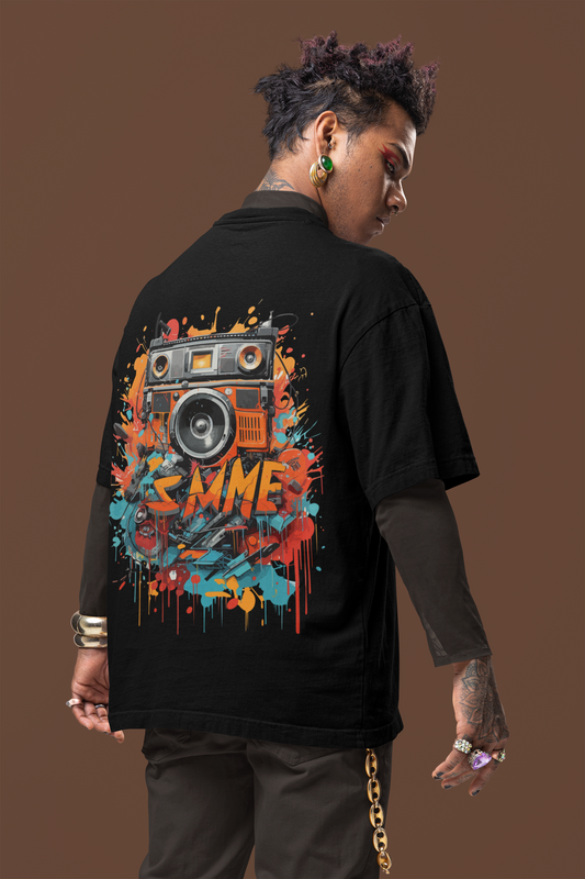 Smme Vibes Black Oversized Back Graphic Printed Tshirt